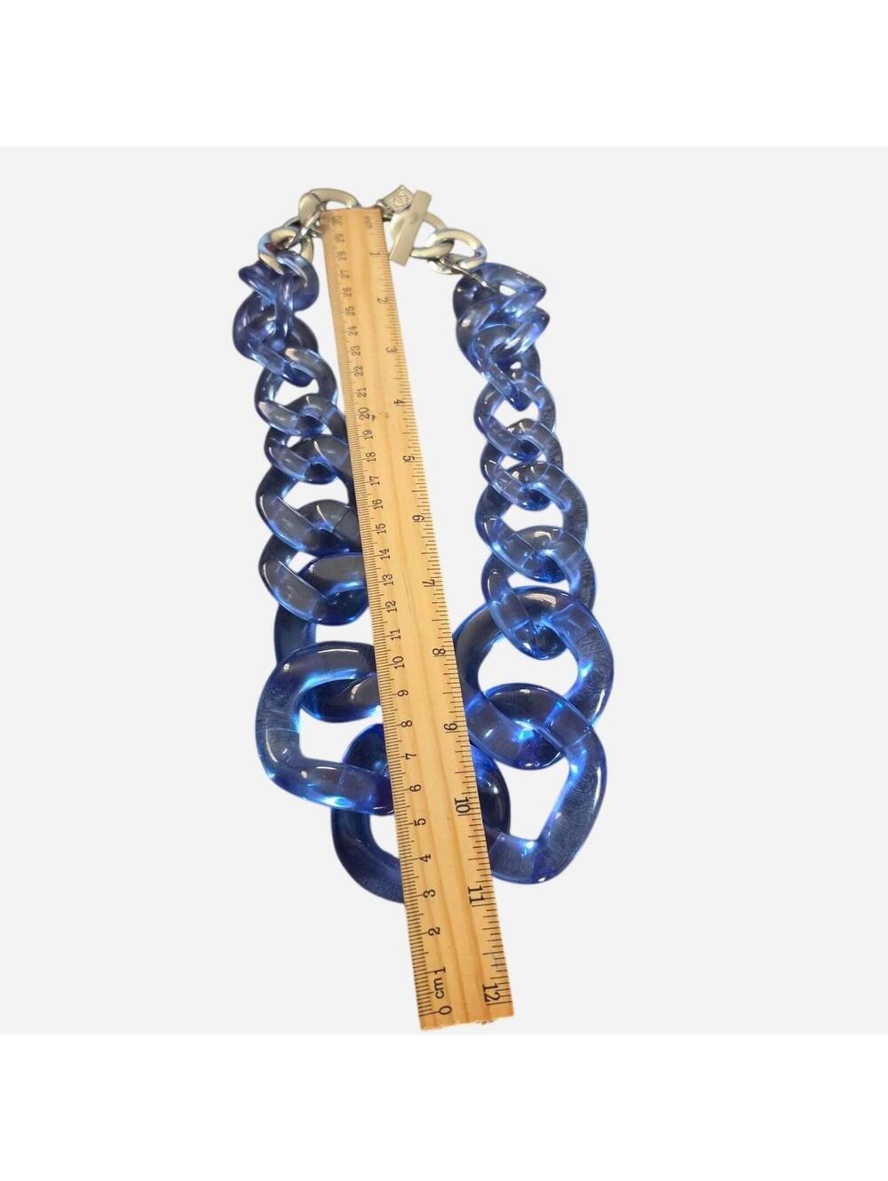 zenzii Blue acrylic n silvertone statement chain necklace